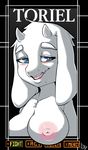  2017 anthro areola big_breasts blush boss_monster breasts caprine female fur goat horn long_ears mammal nipples nude open_mouth simple_background smile solo sruto tongue toriel undertale video_games white_fur 