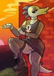  2017 alligator anthro bea_(nitw) clothed clothing crocodilian embriel female footwear half-closed_eyes legwear night_in_the_woods nitw outside pussy reptile scalie smoking solo 