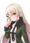  artist_name bangs black_neckwear blonde_hair blush closed_mouth collared_shirt commentary_request eyebrows_visible_through_hair girls_frontline hair_between_eyes hair_ornament hairclip hand_up head_tilt highres jacket light_brown_hair long_hair long_sleeves looking_at_viewer mg4_(girls_frontline) necktie one_eye_closed open_clothes open_jacket ranyu shirt signature simple_background solo tears upper_body very_long_hair white_background white_shirt wiping_tears yellow_eyes 