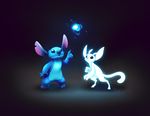  2017 4_fingers 4_toes :o alien antennae black_eyes blue_claws blue_fur blue_nose chest_tuft claws curious cute digital_drawing_(artwork) digital_media_(artwork) disney experiment_(species) fur glowing guardian_spirit head_tuft lilo_and_stitch notched_ear orb ori pac pointing purple_background simple_background smile standing stare stitch toes tuft watermark white_fur 