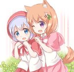  ;o animal_ears araki495 blue_eyes blue_hair capelet fang gochuumon_wa_usagi_desu_ka? hair_ornament hairclip hood hooded_capelet hoto_cocoa kafuu_chino little_red_riding_hood multiple_girls one_eye_closed open_mouth orange_hair purple_eyes short_hair tail v-shaped_eyebrows wolf_ears wolf_tail x_hair_ornament 