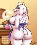  2016 absurd_res anthro apron big_breasts big_butt blush breasts butt caprine clothing drako1997 female food goat hair hi_res horn inside mammal naked_apron nipples pie pussy smile solo toriel undertale video_games 