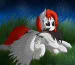  brown_eyes duo equine eyelashes fan_character feathered_wings feathers female feral grass hair hooves male mammal my_little_pony orangejuicerus pegasus sky star starry_sky white_feathers wings 