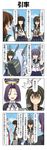  4koma 6+girls ^_^ akebono_(kantai_collection) bangs bell black_hair blue_hair blue_sky blunt_bangs breasts brown_eyes closed_eyes cloud comic commentary dress fingerless_gloves flower gloves hair_bell hair_between_eyes hair_flower hair_ornament hair_tie hand_on_hip hatsuyuki_(kantai_collection) headgear hidden_eyes highres isonami_(kantai_collection) jingle_bell jitome kantai_collection long_hair long_sleeves mechanical_halo miyuki_(kantai_collection) multiple_girls murakumo_(kantai_collection) neckerchief open_mouth parted_bangs pleated_skirt pointing pointing_at_self purple_eyes purple_hair rappa_(rappaya) red_eyes rigging sailor_dress school_uniform serafuku shaded_face shirayuki_(kantai_collection) short_sleeves side_ponytail sidelocks skirt sky small_breasts smile sweat tatsuta_(kantai_collection) translated trembling turret twintails wide-eyed 
