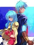  1girl 2900cm aqua_hair armor blue_eyes blue_hair brother_and_sister cape eirika ephraim fingerless_gloves fire_emblem fire_emblem:_seima_no_kouseki gloves green_hair long_hair siblings skirt sword weapon 