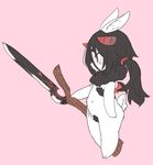  black_hair furry husamochi_coo long_hair ponytail pubic_hair sheep weapon 