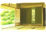  commentary_request fusuma hanging_scroll hariken highres indoors leaf no_humans open_door original plant scenery scroll sliding_doors tatami topiary 