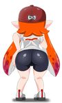  ass back baseball_cap bike_shorts from_behind inkling large_breasts nintendo orange_hair pussy splatoon splatoon_2 tentacle_hair uncensored yawake 