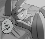  bed blush breasts brokenlynx21 dialogue english_text eyes_closed female greyscale humanoid jenny_wakeman machine masturbation monochrome my_life_as_a_teenage_robot not_furry on_bed robot shaking solo text 
