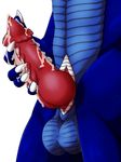  2017 abs animal_genitalia animal_penis anthro balls barbed_penis blue_scales claws close-up crotch_shot cum digital_media_(artwork) dragon erection flared_penis genital_slit hi_res howlfeiwolf knot male masturbation nude penis reptile safur scales scalie slit solo vein veiny_penis western_dragon 