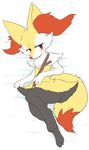  1girl animal_ears bed_sheet blush braixen claws dakimakura feet fox_ears fox_tail from_above furry half-closed_eyes highres jpeg_artifacts looking_away lying muuuuuurasaki no_humans on_side paws pokemon pokemon_(creature) pokemon_xy red_eyes simple_background solo stick tail white_background 