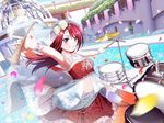  armpits bang_dream! blue_eyes blush dress drums long_hair music red_hair smile udagawa_tomoe veil wedding 