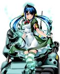  armband blue_hair bow fingerless_gloves gloves ground_vehicle hat hologram metal_slug metal_slug_attack military military_vehicle motor_vehicle ms-alice_(metal_slug) official_art peaked_cap skirt skirt_lift solo striped striped_legwear sv001_(metal_slug) tank thighhighs transparent_background twintails zettai_ryouiki 