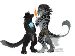  alpha_channel amber_eyes anthro black_fur blackchaos666 blue_eyes charr claws clothing duo fangs feline female fire flat_chested fluffy fluffy_tail fur grey_fur guild_wars hi_res magic male mammal mane simple_background spots transparent_background tuft video_games watermark 