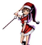  brown_eyes brown_hair fio_germi glasses metal_slug metal_slug_attack official_art salute santa_costume 