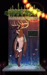  2015 anthro antlers cervine chalk chalkboard clothing cseed flower fur horn lighting male mammal multicolored_fur one_leg_up plant sidewalk solo two_tone_fur underwear 