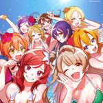  :d ;d \m/ arm_up ayase_eli bangs beach bikini binetsu_kara_mystery black_hair blonde_hair blue_eyes blue_hair bow breasts brown_hair calling cleavage cutie_panther day fang flower green_eyes grin group_picture hair_between_eyes hair_bow hair_down hair_flower hair_ornament hairpin half-closed_eyes hana_shiori hand_in_hair hand_to_own_mouth highres hoshizora_rin koizumi_hanayo kousaka_honoka lily_(flower) long_hair looking_at_viewer love_live! love_live!_school_idol_project medium_breasts minami_kotori multiple_girls nishikino_maki one_eye_closed one_side_up open_mouth orange_hair paw_pose pure_girls_project purple_hair red_eyes red_hair scrunchie short_hair smile sonoda_umi sparkle swimsuit toujou_nozomi twintails twitter_username white_bow wrist_scrunchie yazawa_nico 