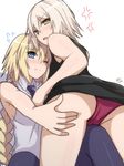  anger_vein ass black_neckwear blonde_hair blue_eyes blush closed_mouth eyebrows_visible_through_hair fate/apocrypha fate/grand_order fate_(series) highres jeanne_d'arc_(alter)_(fate) jeanne_d'arc_(fate) jeanne_d'arc_(fate)_(all) long_hair looking_at_viewer looking_back multiple_girls necktie one_eye_closed panties parted_lips ramchi red_panties short_hair signature sleeveless underwear white_hair yellow_eyes yuri 