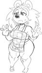  animal_crossing anthro apron breasts clothing concerned female freckles greyscale hedgehog mammal mangneto monochrome naked_apron nintendo sable_able slightly_chubby solo sweat thick_thighs video_games voluptuous wide_hips 