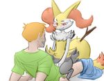  black_fur blush braixen canine clothing cowgirl_position female fur hair human inner_ear_fluff male male/female mammal nintendo on_top orange_eyes orange_fur orange_hair orange_nose pok&eacute;mon saladbomb sex smile teeth video_games white_fur yellow_fur 