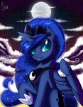  2017 blue_eyes blue_hair cutie_mark equine female friendship_is_magic hair horn jewelry mammal moon my_little_pony necklace night princess_luna_(mlp) solo sparkles star valcron winged_unicorn wings 