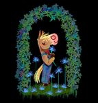  anthro arch blonde_hair blush clothed clothing cseed equine eyes_closed flower hair horse mammal overalls plant smile solo toony 