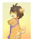  apron brown_fur brown_hair butt canine child clothing crossed_arms cub dog fur hair looking_back male mammal norphen nude simple_background solo yellow_eyes young 