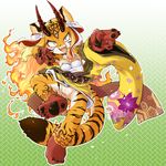  1girl animalization fate/grand_order female fire furry horns ibaraki_douji_(fate/grand_order) japanese_clothes no_panties solo tail takura_mahiro teeth 