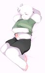  asriel_dreemurr caprine clothing erection eyes_closed fawnsdraws fur goat humanoid_penis lying male mammal on_back penis poking_out shirt shorts sleeping solo t-shirt undertale video_games white_fur young 