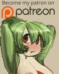  1girl armpits arms_up beige_background blush breasts english gardevoir green_hair hands_behind_head large_breasts logo looking_at_viewer nipples no_humans patreon pokemon pokemon_(creature) pokemon_rse red_eyes saladbomb shiny_skin short_hair simple_background solo text wet wet_hair 