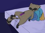  bed eyes_closed female kaiberu lying mammal masturbation pillow pussy pussy_juice raccoon sex_toy solo spread_legs spreading vibrator 