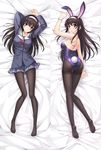  animal_ears arms_up ass bangs bare_shoulders bed_sheet black_hair blazer blue_skirt blush breasts brown_legwear bunny_ears bunny_girl bunny_tail bunnysuit buttons closed_mouth collarbone commentary_request dakimakura fake_animal_ears from_above full_body hair_between_eyes hairband jacket kasumigaoka_utaha kirilenko_(cgd) leotard long_hair long_sleeves looking_at_viewer lying medium_breasts miniskirt multiple_views no_shoes on_back on_stomach open_mouth pantyhose pleated_skirt red_eyes red_ribbon ribbon saenai_heroine_no_sodatekata school_uniform shiny shiny_clothes shirt short_sleeves skirt smile tail thigh_gap thighband_pantyhose white_hairband 