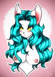  anthro blue_hair blush breasts cute evangeline_grey female hair hazelkisses mammal mouse nipples rodent simple_background solo yellow_eyes 