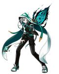  absurdres ainchase_ishmael bandages braid chain elsword eyes full_body green_eyes green_hair grey_hair hand_on_own_shoulder highres hood lofty:_wanderer_(elsword) long_hair markings multicolored_hair official_art one_eye_covered pendulum purple_skin scared shoes transparent_background 