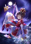  antenna_hair aryau brown_hair card cardcaptor_sakura clow_card green_eyes highres kero kinomoto_sakura magical_girl short_hair wand wings 