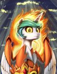 2017 amber_eyes armor crown daybreaker_(mlp) equine female fire friendship_is_magic horn looking_at_viewer mammal my_little_pony portrait slit_pupils solo valcron winged_unicorn wings 