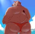  12beat13 anthro beach beat_you_(artist) big_butt blush boar butt clothing looking_at_viewer male mammal porcine rear_view seaside simple_background solo speedo swimsuit 