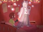  2017 abstract_background asriel_dreemurr blush caprine chara_(undertale) clothing fur goat god_of_hyperdeath horn jewelry kemono long_ears male mammal necklace not-so-chaotic undertale video_games white_fur young 