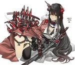  asymmetrical_clothes bangs black_bow black_hair black_legwear black_panties bow bow_panties breasts brown_eyes camellia cleavage commentary_request dated floral_print flower followers garter_straps hair_between_eyes hair_ornament headgear heterochromia japanese_clothes kanzashi katana kimono large_breasts long_hair looking_at_viewer lying mecha_musume on_side original panties parted_lips pink_kimono rayvon red_eyes sheath sheathed sidelocks simple_background single_thighhigh smile solo sword thank_you thighhighs thighs underwear very_long_hair weapon white_background 