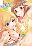  bikini bird blonde_hair blue_eyes blush breasts brown_eyes brown_hair cleavage cover cover_page doujin_cover food fruit grapefruit hair_ornament hairclip idolmaster idolmaster_cinderella_girls kitami_yuzu kiwi_slice kiwifruit long_hair looking_at_viewer medium_breasts multiple_girls ootsuki_yui open_mouth orange ozaki_mirai pineapple short_hair smile swimsuit 