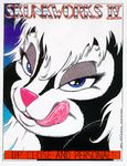  1997 anthro bedroom_eyes black_fur blue_eyes english_text female fur hair half-closed_eyes james_m_hardiman licking licking_lips mammal natasha_(jmh) pink_nose seductive skunk solo text tongue tongue_out white_fur white_hair 