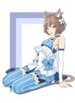  :3 :d animal_ears arm_support armpits arms_behind_back bad_id bad_pixiv_id bangs bare_shoulders black_legwear blue_choker blue_dress blue_footwear blue_legwear blue_ribbon blush bob_cut bolo_tie bow bow_dress brown_hair cat_ears cat_tail choker collarbone commentary_request cross-laced_clothes detached_sleeves dress dress_bow eyelashes felix_argyle frilled_dress frilled_legwear frills front-tie_top full_body hair_bow hair_ribbon half-closed_eyes highres jewelry large_bow layered_dress leaning_back looking_at_viewer male_focus momosuke_(ishakry) open_mouth otoko_no_ko outside_border pantyhose parted_bangs pendant re:zero_kara_hajimeru_isekai_seikatsu ribbon shoes short_dress short_eyebrows short_hair simple_background sitting smile solo spaghetti_strap striped striped_legwear striped_ribbon tail thick_eyebrows thighhighs thighhighs_over_pantyhose toeless_legwear vertical-striped_dress vertical-striped_legwear vertical_stripes white_background white_bow white_dress yellow_eyes 