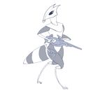  2015 4_arms abdomen anthro arthropod female gun handgun holding_object holding_weapon insect laser_gun mandibles monochrome multi_arm multi_limb pistol ranged_weapon rifle simple_background solo standing tggeko weapon white_background 