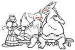  alcohol balls bath_house bench beverage blush bulge group krixata male monochrome nintendo pok&eacute;mon riolu sake sauna scar slightly_chubby towel typhlosion video_games zangoose 