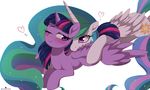  &lt;3 2017 blush cutie_mark duo equine eyelashes feathered_wings feathers female feral friendship_is_magic hair hooves horn long_hair mammal momomistress multicolored_hair multicolored_tail my_little_pony one_eye_closed preening princess_celestia_(mlp) purple_eyes purple_feathers simple_background smile twilight_sparkle_(mlp) white_background white_feathers winged_unicorn wings 