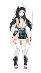  black_hair blue_eyes bow_(weapon) breasts cleavage elbow_gloves full_body gloves hat holding holding_bow_(weapon) holding_weapon large_breasts long_hair nurse_cap official_art oshiro_project oshiro_project_re sasamori_tomoe short_sleeves solo thighhighs torn_clothes torn_hat torn_legwear transparent_background utoko_(oshiro_project) weapon white_gloves 