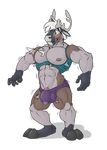  2016 abs absurd_res anthro antlers areola biceps big_biceps big_muscles big_pecs blush body_hair brown_skin bulge cervine chest_hair chest_tuft clothing cum cum_drip digital_media_(artwork) dripping erect_nipples eyebrows full-length_portrait green_eyes grey_horn grey_skin growth hair hi_res hooves horn huge_muscles male mammal mnty mnty_(character) multicolored_skin muscle_growth muscular muscular_arms muscular_legs navel nipples open_mouth pecs penis penis_outline pink_nipples pink_penis pink_tongue portrait pose purple_bottomwear reindeer shirt simple_background snout solo standing tank_top teeth thick_thighs tight_clothing tongue torn_clothing transformation tuft vein veiny_muscles veiny_penis white_hair white_skin 