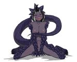  :p claws darangen_(naheila_series) dragon_girl dragon_tail horns kaafi monster_girl naheila naughty_face original otakuevangelist purple_skin scales sitting tail tongue 