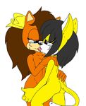  anthro black_hair blue_eyes blush breasts brown_fur brown_hair butt cat duo feline female female/female fur hair honey_the_cat interspecies kissing mammal manx nipples nude pussy rabbitlvr91 simple_background smile sonic_(series) sonic_x-treme tiara_boobowski tongue tongue_out 