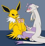  anatomically_correct anatomically_correct_pussy animal_genitalia animal_pussy blush canine_pussy cum cum_on_feet drooling duo eeveelution female feral feral_on_feral foot_fetish hindpaw jolteon krixata male male/female masturbation mienshao nintendo orgasm pawpads paws penile_masturbation penis pok&eacute;mon pussy saliva tapering_penis tongue tongue_out video_games 